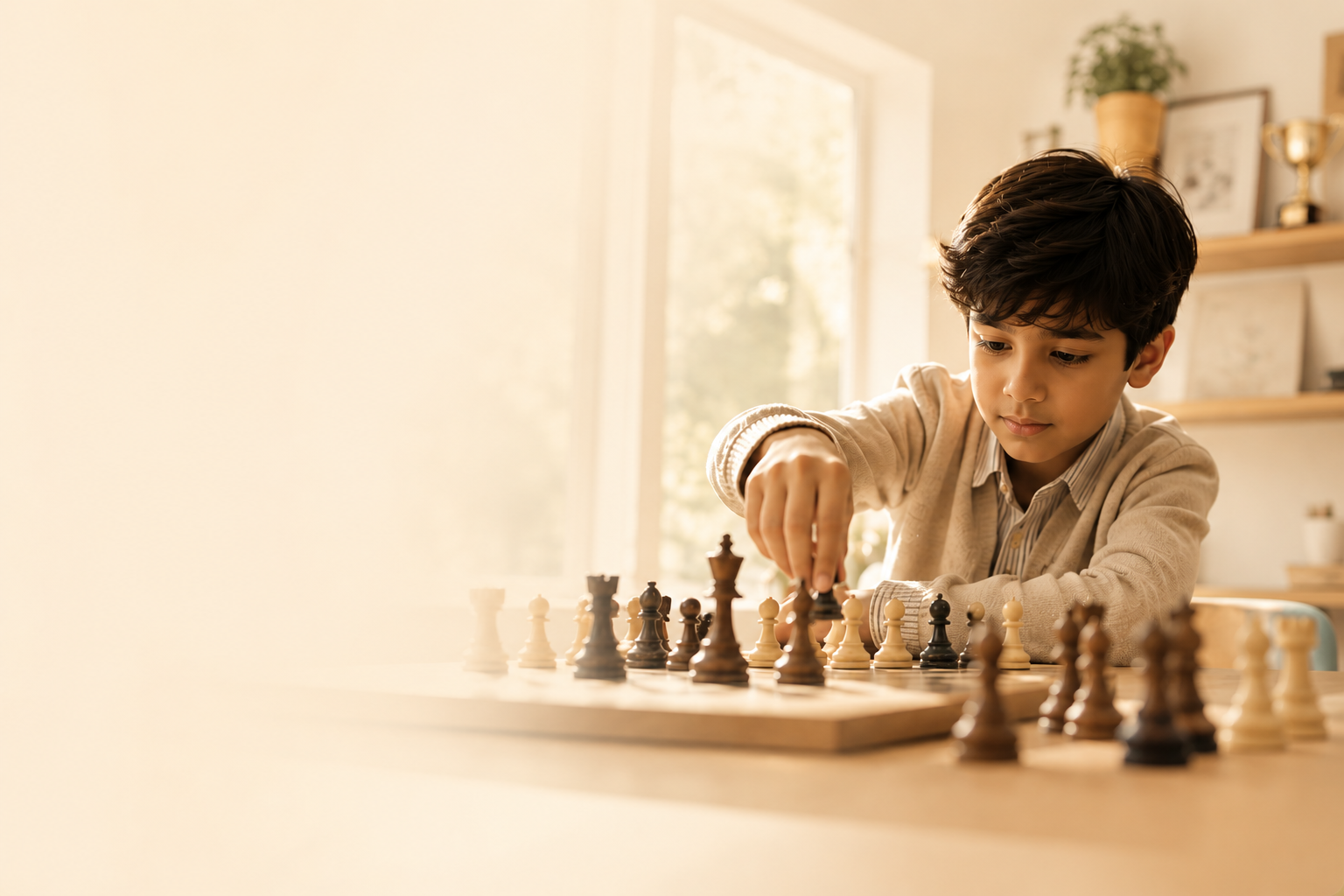 Young chess player at EmberKids Academy